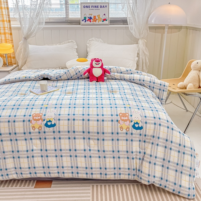 91家纺网 家纺一手货源 找家纺 眠优居 2024新款A类针织棉大豆纤维夏被 熊兔伙伴