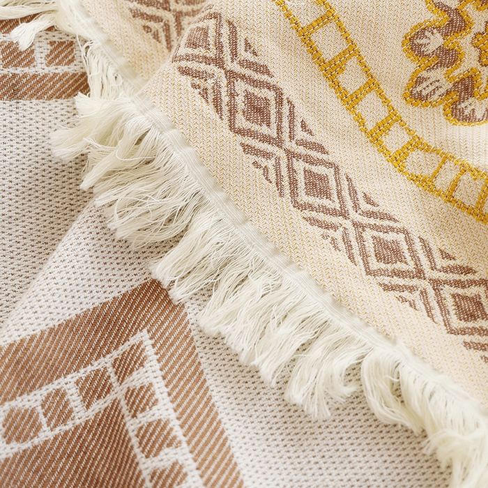 91家纺网 家纺一手货源 找家纺 朴尔 2024新款基拉尼风流苏花边全棉纱布毛巾被 罗马之恋-黄