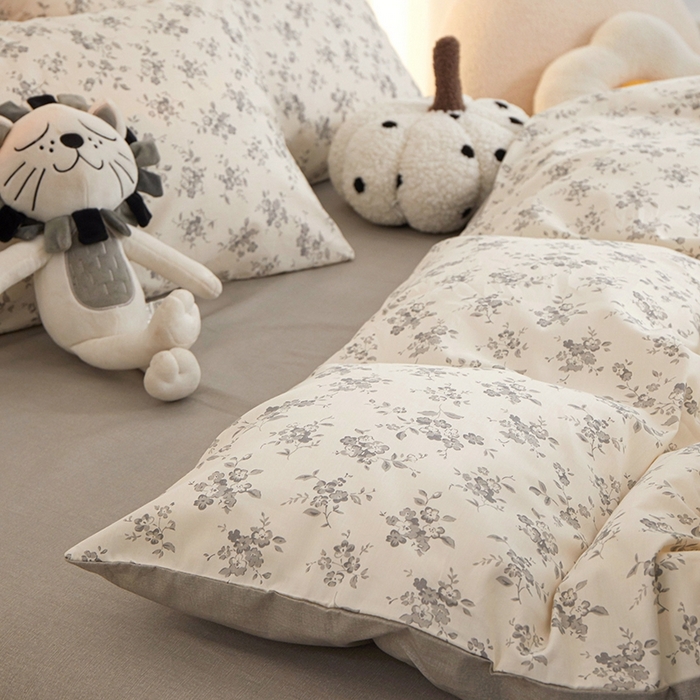 91家纺网 家纺一手货源 找家纺 一米阳光 2024新款小清新AB版全棉四件套 沁园-灰