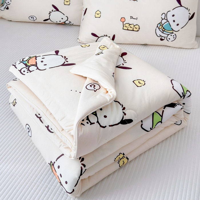 91家纺网 家纺一手货源 找家纺 木堇家居 2024新款三丽欧A类针织棉10%大豆纤维嵌绳款夏被 吃瓜帕恰狗