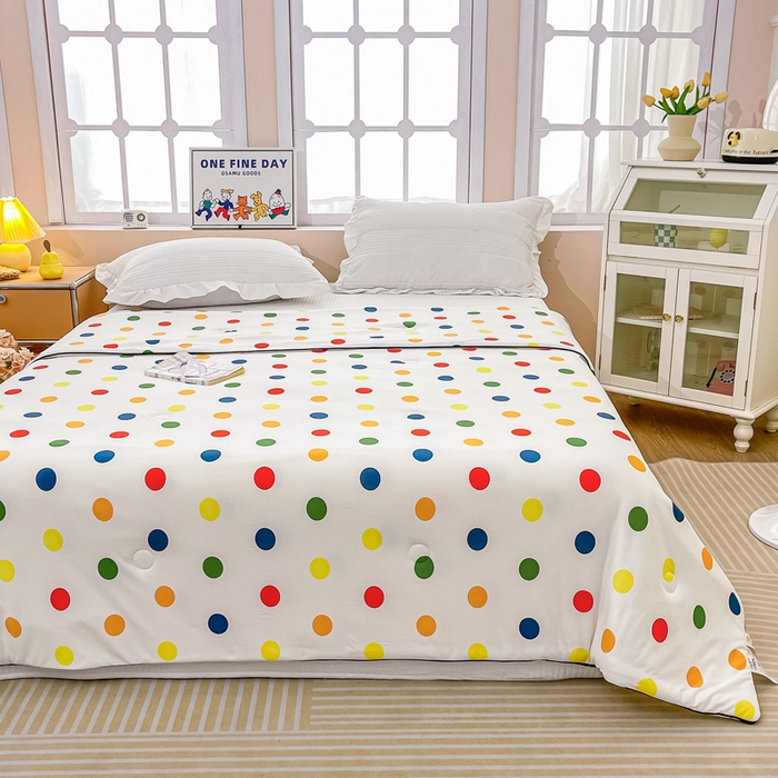 91家纺网 家纺一手货源 找家纺 眠优居 2024新款A类针织棉大豆纤维夏被 多彩波点