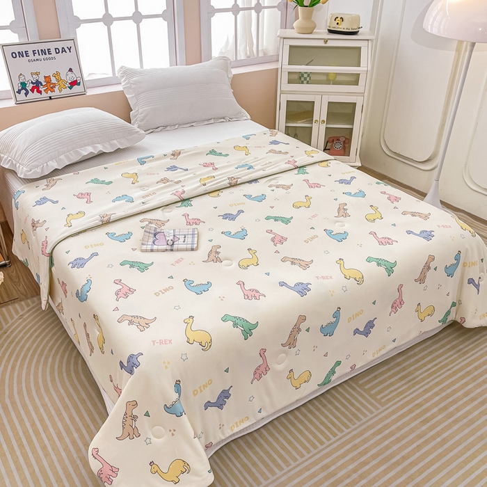 91家纺网 家纺一手货源 找家纺 眠优居 2024新款A类针织棉大豆纤维夏被 恐龙家族