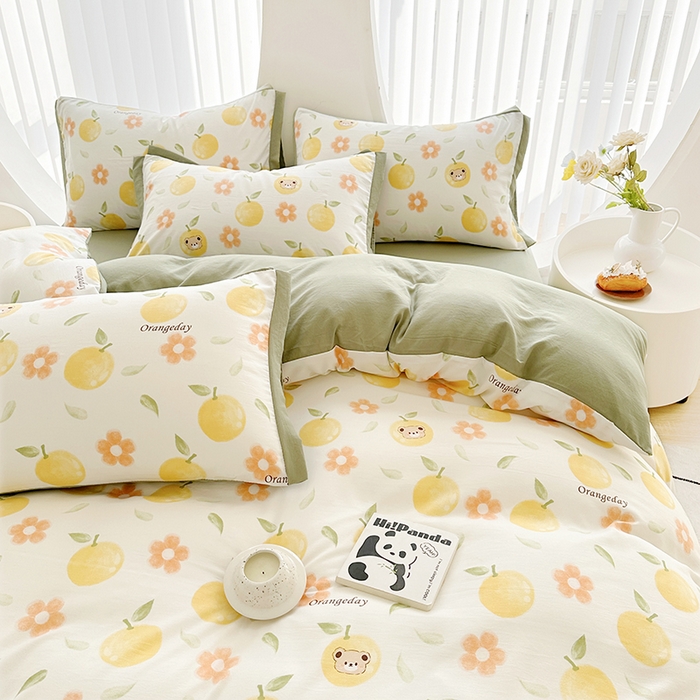 91家纺网 家纺一手货源 找家纺 卡普二店 2024新款A类水洗棉麻四件套 橙意满满