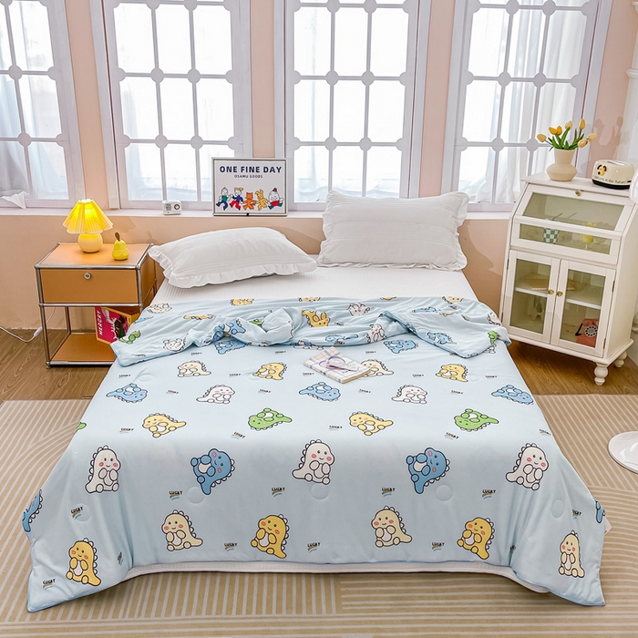 91家纺网 家纺一手货源 找家纺 眠优居 2024新款A类针织棉大豆纤维夏被 恐龙世界-蓝