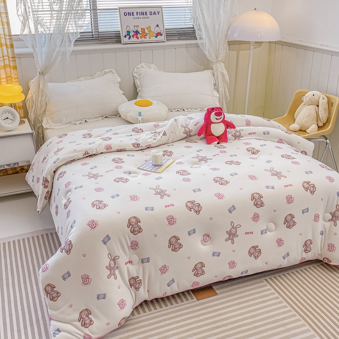 91家纺网 家纺一手货源 找家纺 眠优居 2024新款A类针织棉大豆纤维夏被 魔法小兔