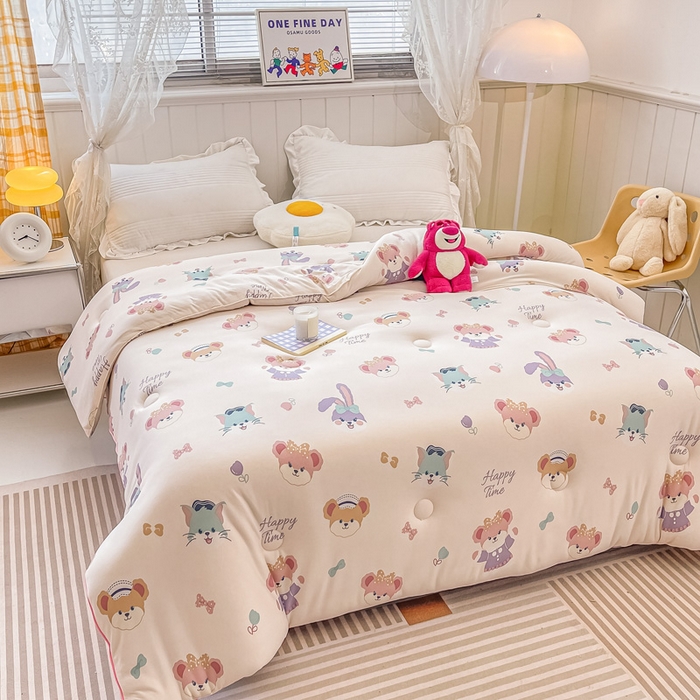 91家纺网 家纺一手货源 找家纺 眠优居 2024新款A类针织棉大豆纤维夏被 欢乐家族