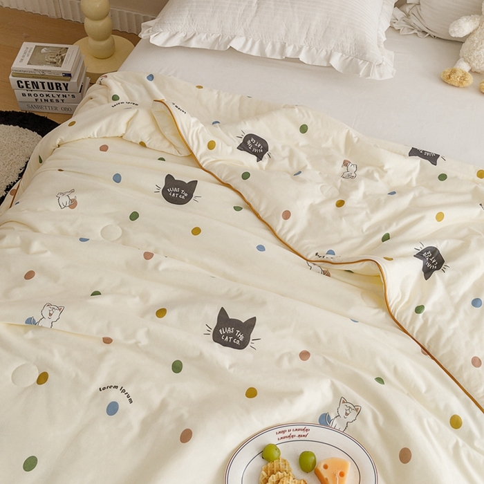 91家纺网 家纺一手货源 找家纺 优被业 2024新款针织棉大豆纤维被 波点猫