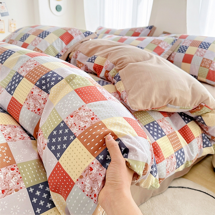 91家纺网 家纺一手货源 找家纺 卡普二店 2024新款A类水洗棉麻四件套 彩格