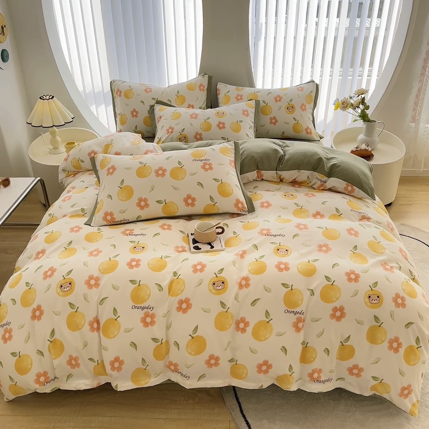 91家纺网 家纺一手货源 找家纺 卡普二店 2024新款A类水洗棉麻四件套 橙意满满