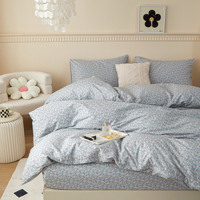 91家纺网 家纺一手货源 找家纺 一米阳光 2024新款小清新AB版全棉四件套 贝尔兰