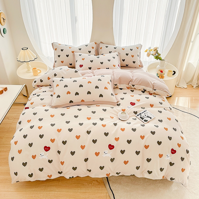 91家纺网 家纺一手货源 找家纺 卡普二店 2024新款A类水洗棉麻四件套 心之恋