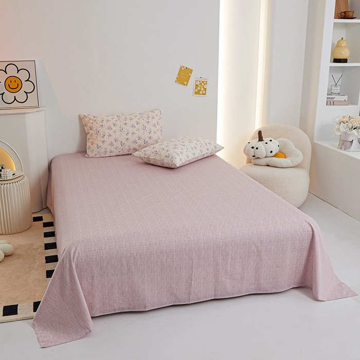 91家纺网 家纺一手货源 找家纺 一米阳光 2024新款小清新AB版全棉四件套 沁园-紫