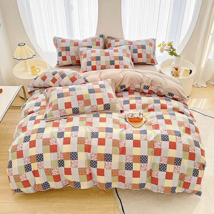 91家纺网 家纺一手货源 找家纺 卡普二店 2024新款A类水洗棉麻四件套 彩格