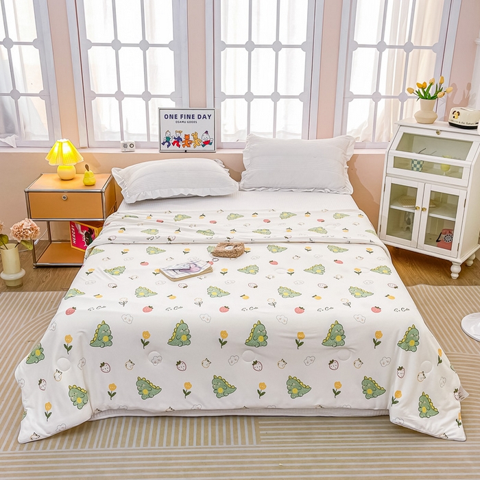 91家纺网 家纺一手货源 找家纺 眠优居 2024新款A类针织棉大豆纤维夏被 草莓恐龙