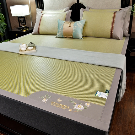 91家纺网 家纺一手货源 找家纺 小牛席业 2024新款绣球花开冰藤双面席 绣球花开-冰藤青柠