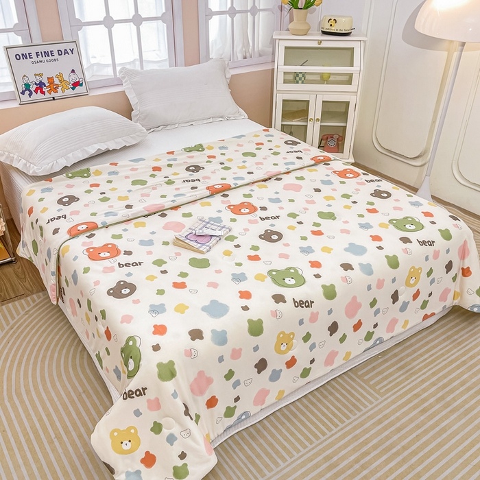 91家纺网 家纺一手货源 找家纺 眠优居 2024新款A类针织棉大豆纤维夏被 玩偶小熊