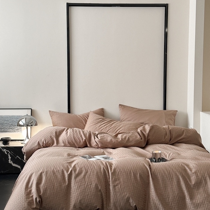 91家纺网 家纺一手货源 找家纺 玖弘 2024新款染色提花系列四件套 风车 奶咖