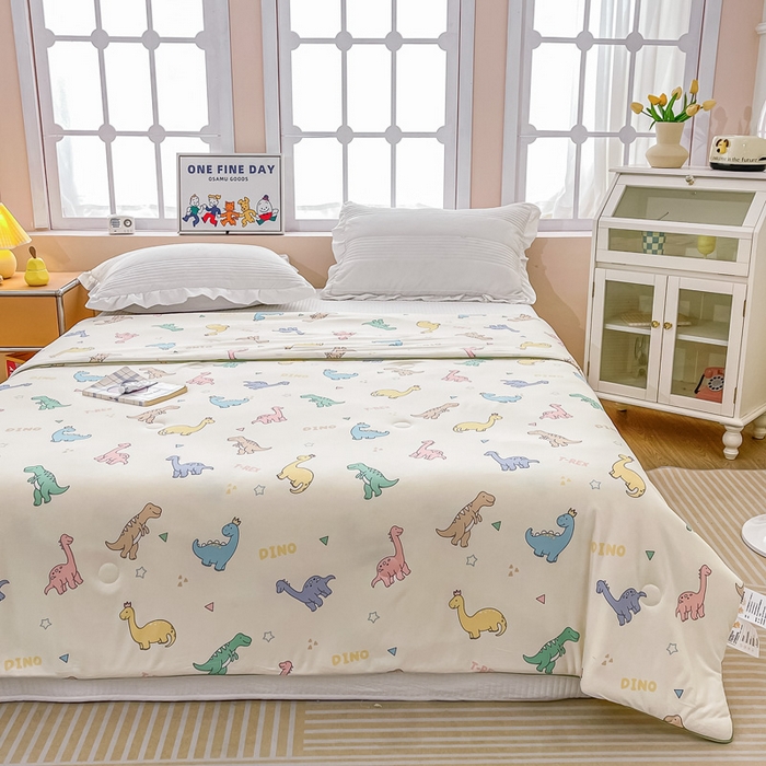 91家纺网 家纺一手货源 找家纺 眠优居 2024新款A类针织棉大豆纤维夏被 恐龙家族