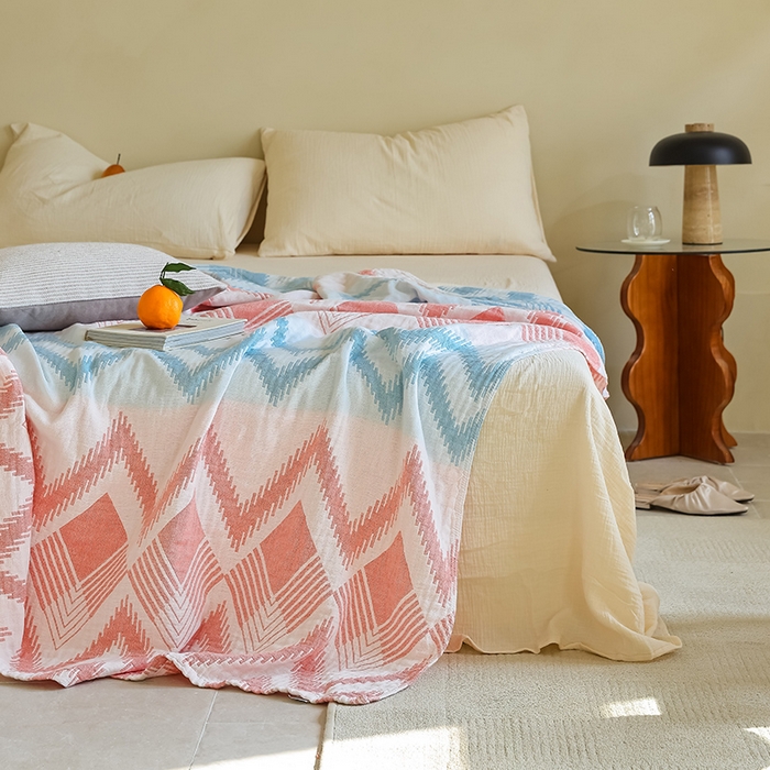 91家纺网 家纺一手货源 找家纺 朴尔 2024新款西部民族风全棉三层纱布毛巾被 里斯本