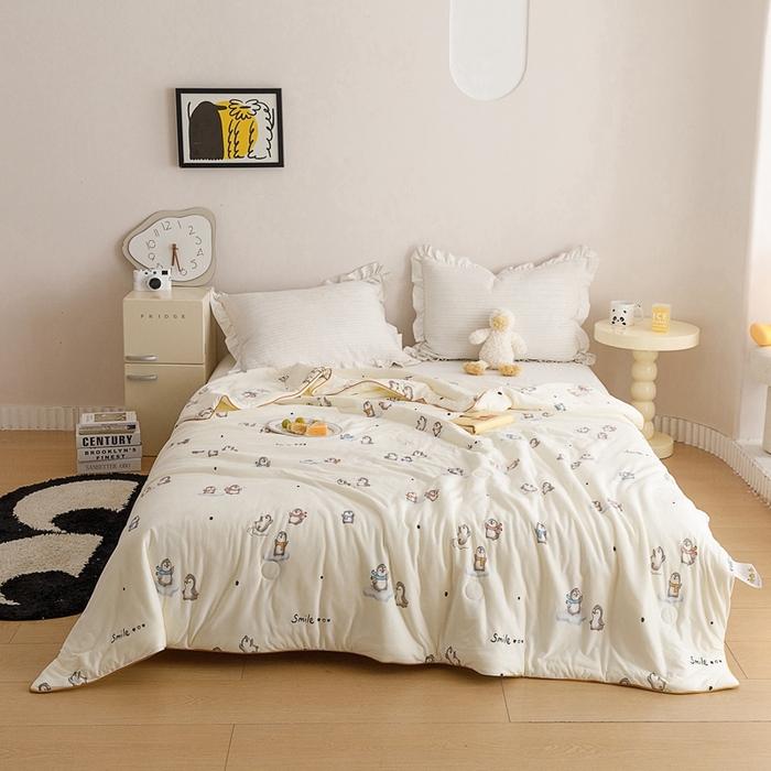 91家纺网 家纺一手货源 找家纺 优被业 2024新款针织棉大豆纤维被 企鹅豆豆