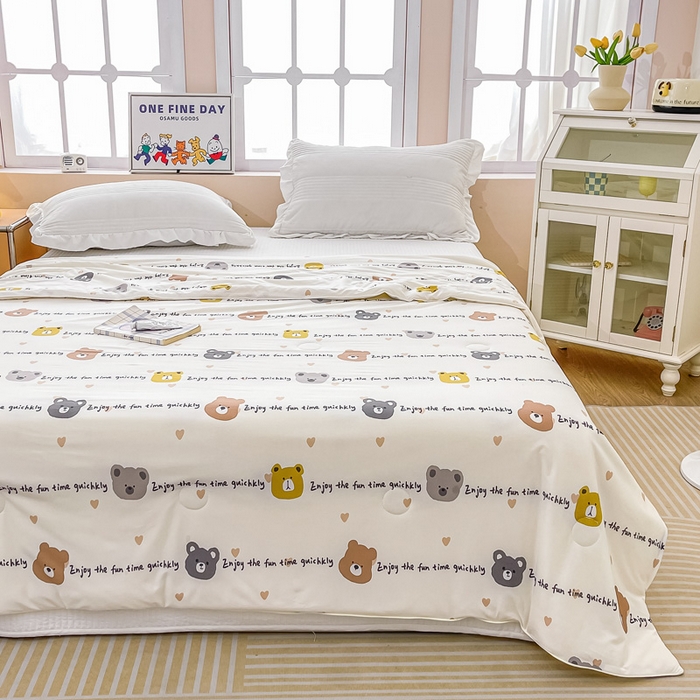 91家纺网 家纺一手货源 找家纺 眠优居 2024新款A类针织棉大豆纤维夏被 字母熊