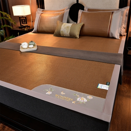 91家纺网 家纺一手货源 找家纺 小牛席业 2024新款绣球花开冰藤双面席 绣球花开-冰藤黑咖