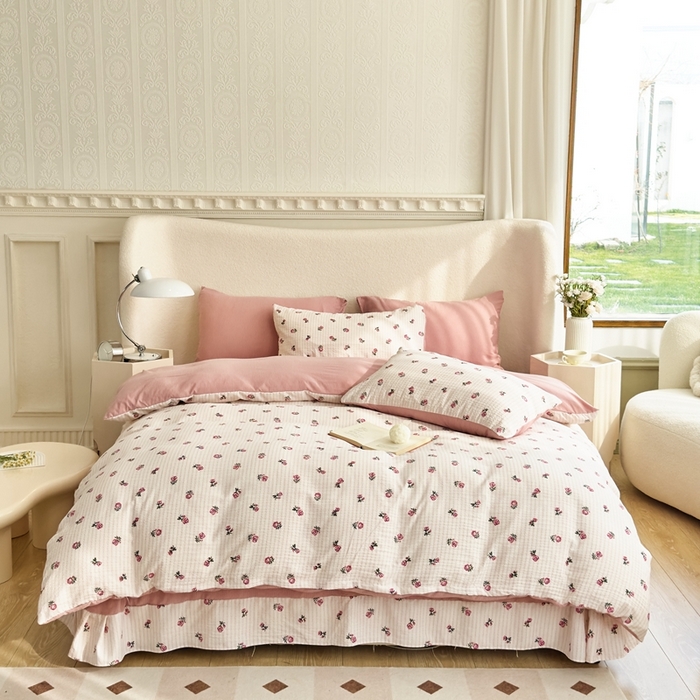 91家纺网 家纺一手货源 找家纺 梦莱斯 2024新款提花泡泡棉四件套 花季