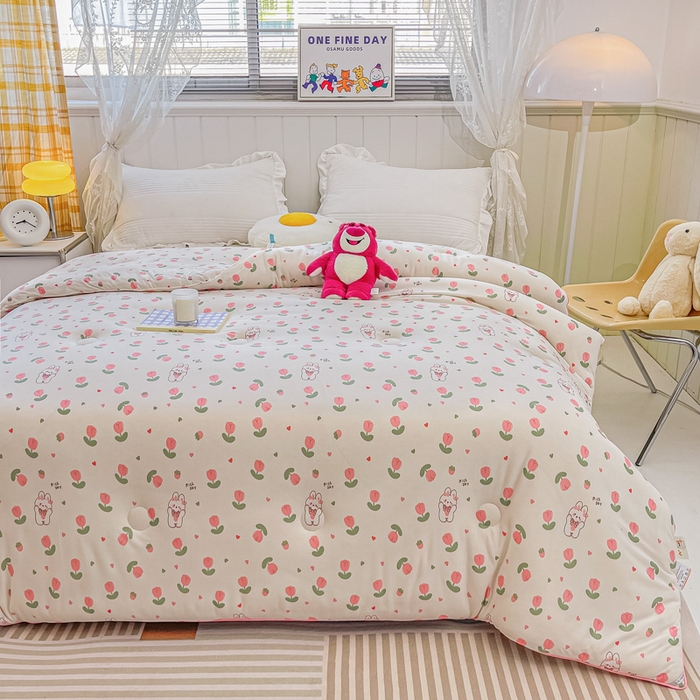 91家纺网 家纺一手货源 找家纺 眠优居 2024新款A类针织棉大豆纤维夏被 郁金粉兔