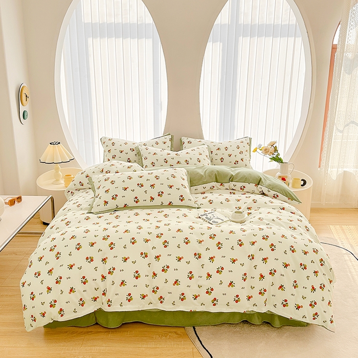 91家纺网 家纺一手货源 找家纺 卡普二店 2024新款A类水洗棉麻四件套 草莓园