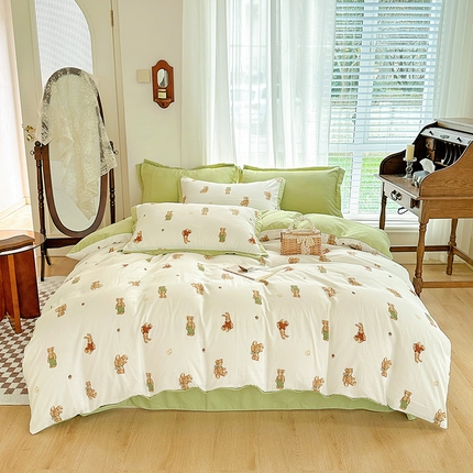 卡普二店 2024新款A类水洗棉麻四件套 快乐熊宝