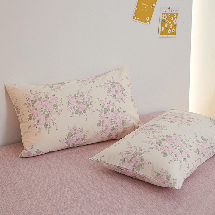 91家纺网 家纺一手货源 找家纺 一米阳光 2024新款小清新AB版全棉四件套 粉黛