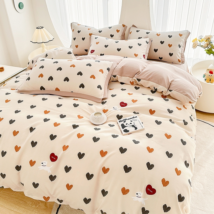 91家纺网 家纺一手货源 找家纺 卡普二店 2024新款A类水洗棉麻四件套 心之恋