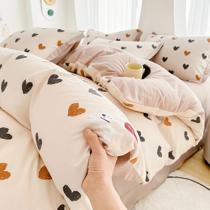 91家纺网 家纺一手货源 找家纺 卡普二店 2024新款A类水洗棉麻四件套 心之恋