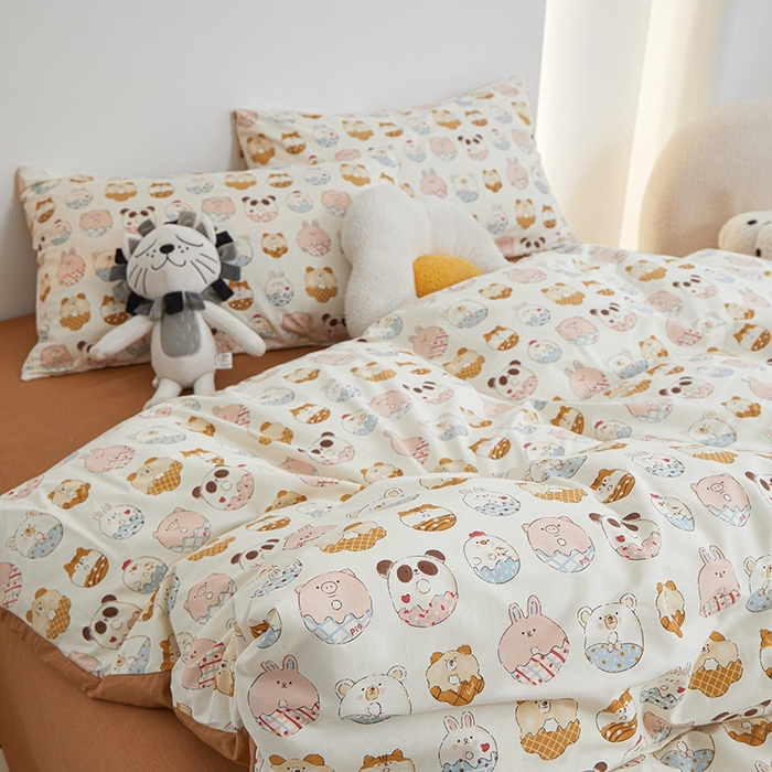 91家纺网 家纺一手货源 找家纺 一米阳光 2024新款小清新AB版全棉四件套 卡通甜甜圈