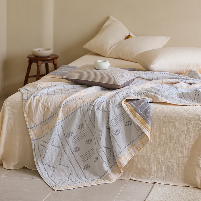 91家纺网 家纺一手货源 找家纺 朴尔 2024新款西部民族风全棉三层纱布毛巾被 贝拉-黄