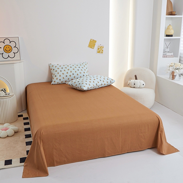 91家纺网 家纺一手货源 找家纺 一米阳光 2024新款小清新AB版全棉四件套 饼干熊