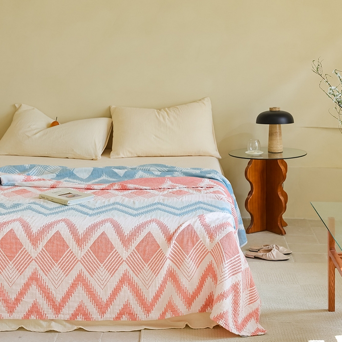 91家纺网 家纺一手货源 找家纺 朴尔 2024新款西部民族风全棉三层纱布毛巾被 里斯本