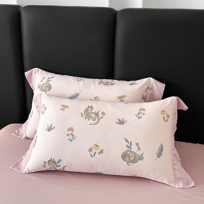 91家纺网 家纺一手货源 找家纺 娇逸家居 2025新款50支莱赛尔数码印花宽边拼角天丝四件套（可搭配同系列夏被和床盖） 乖乖龙