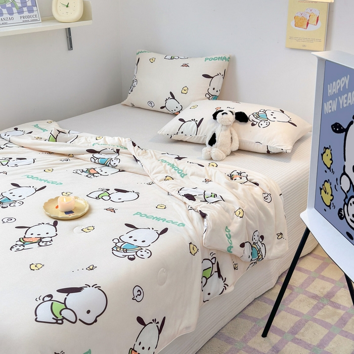 91家纺网 家纺一手货源 找家纺 木堇家居 2024新款三丽欧A类针织棉10%大豆纤维嵌绳款夏被 吃瓜帕恰狗