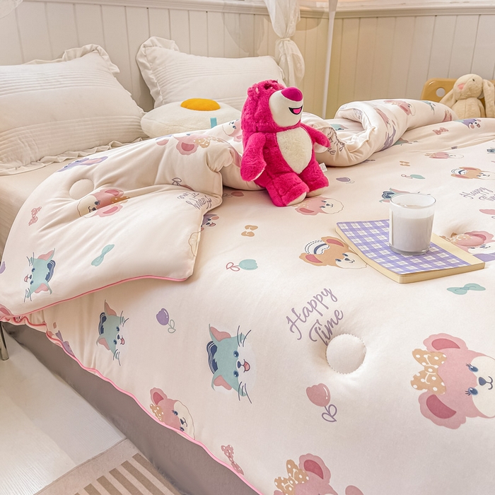 91家纺网 家纺一手货源 找家纺 眠优居 2024新款A类针织棉大豆纤维夏被 欢乐家族