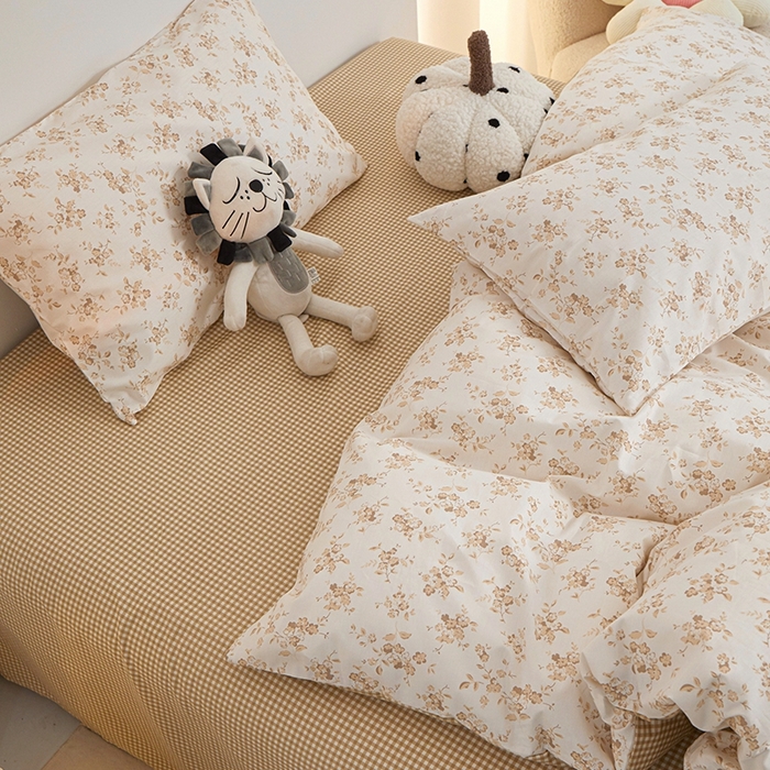 91家纺网 家纺一手货源 找家纺 一米阳光 2024新款小清新AB版全棉四件套 沁园-卡其