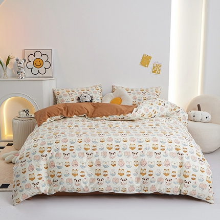 一米阳光 2024新款小清新AB版全棉四件套 卡通甜甜圈