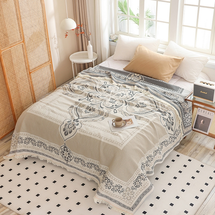 91家纺网 家纺一手货源 找家纺 （总）朴尔 2024新款基拉尼风流苏花边全棉纱布毛巾被