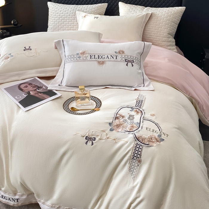 91家纺网 家纺一手货源 找家纺 棠颂 2025春夏全棉高奢优雅刺绣四件套--熙里（礼盒包装） 熙里-奶昔白