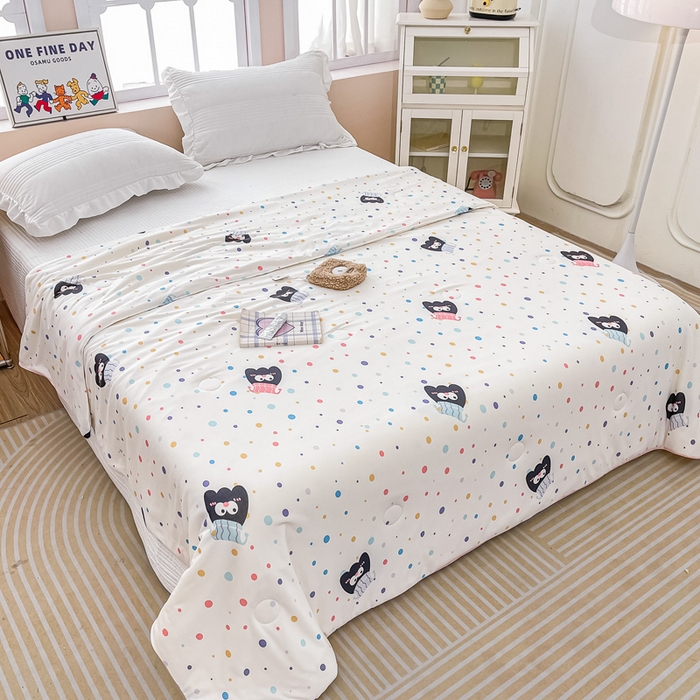 91家纺网 家纺一手货源 找家纺 眠优居 2024新款A类针织棉大豆纤维夏被 波点水母