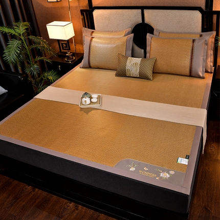 91家纺网 家纺一手货源 找家纺 小牛席业 2024新款绣球花开冰藤双面席 绣球花开-冰藤深咖