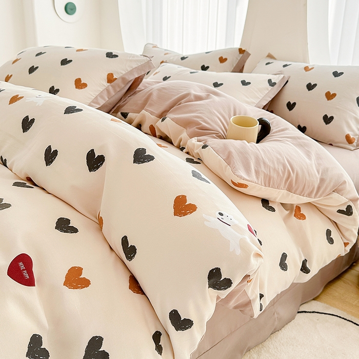 91家纺网 家纺一手货源 找家纺 卡普二店 2024新款A类水洗棉麻四件套 心之恋