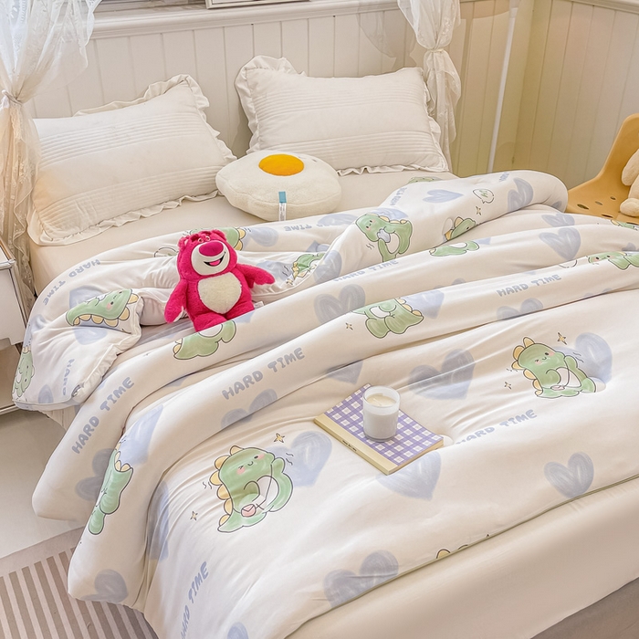 91家纺网 家纺一手货源 找家纺 眠优居 2024新款A类针织棉大豆纤维夏被 爱心恐龙