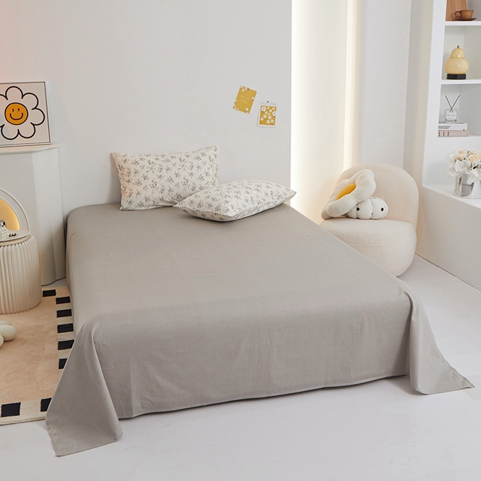 91家纺网 家纺一手货源 找家纺 一米阳光 2024新款小清新AB版全棉四件套 沁园-灰