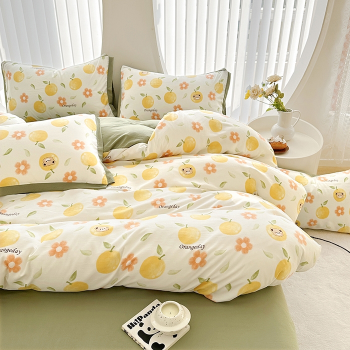 91家纺网 家纺一手货源 找家纺 卡普二店 2024新款A类水洗棉麻四件套 橙意满满